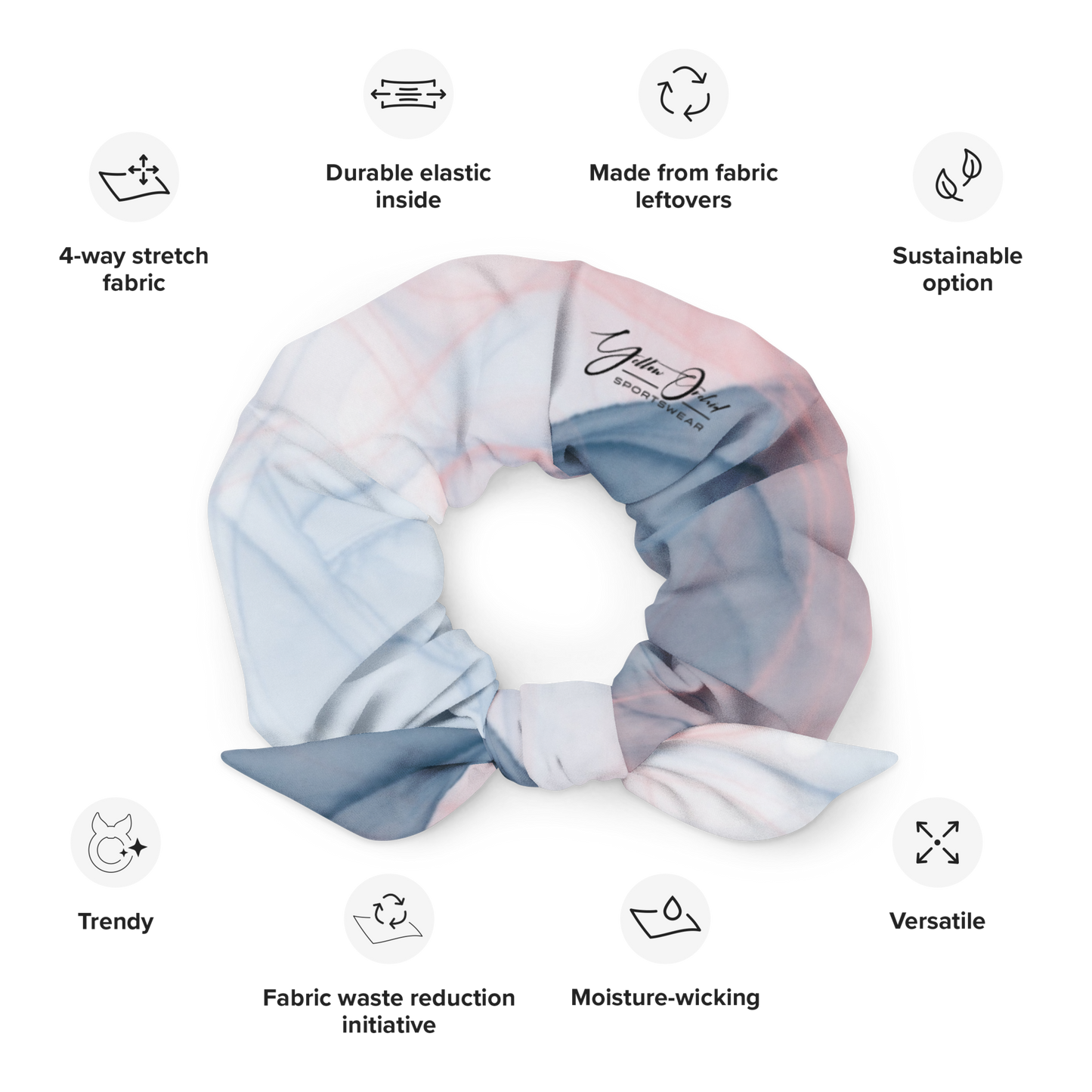 Women's Scrunchie & Hair Tie | Blue & Pink | Eco Friendly Recycled Polyester | Yellow Orchid Sportswear | #YO135-03