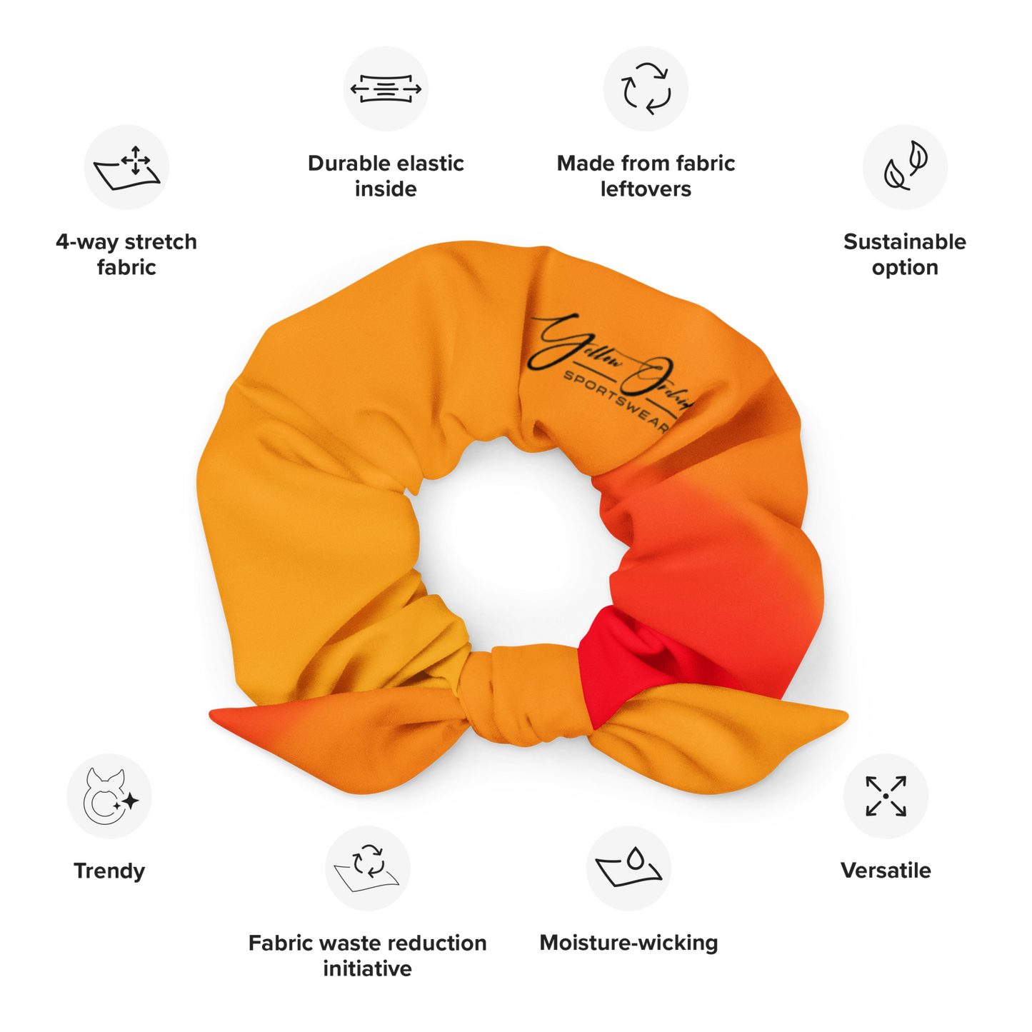 Women's Scrunchie & Hair Tie | Orange | Eco Friendly Recycled Polyester | Yellow Orchid Sportswear | #YO108-03