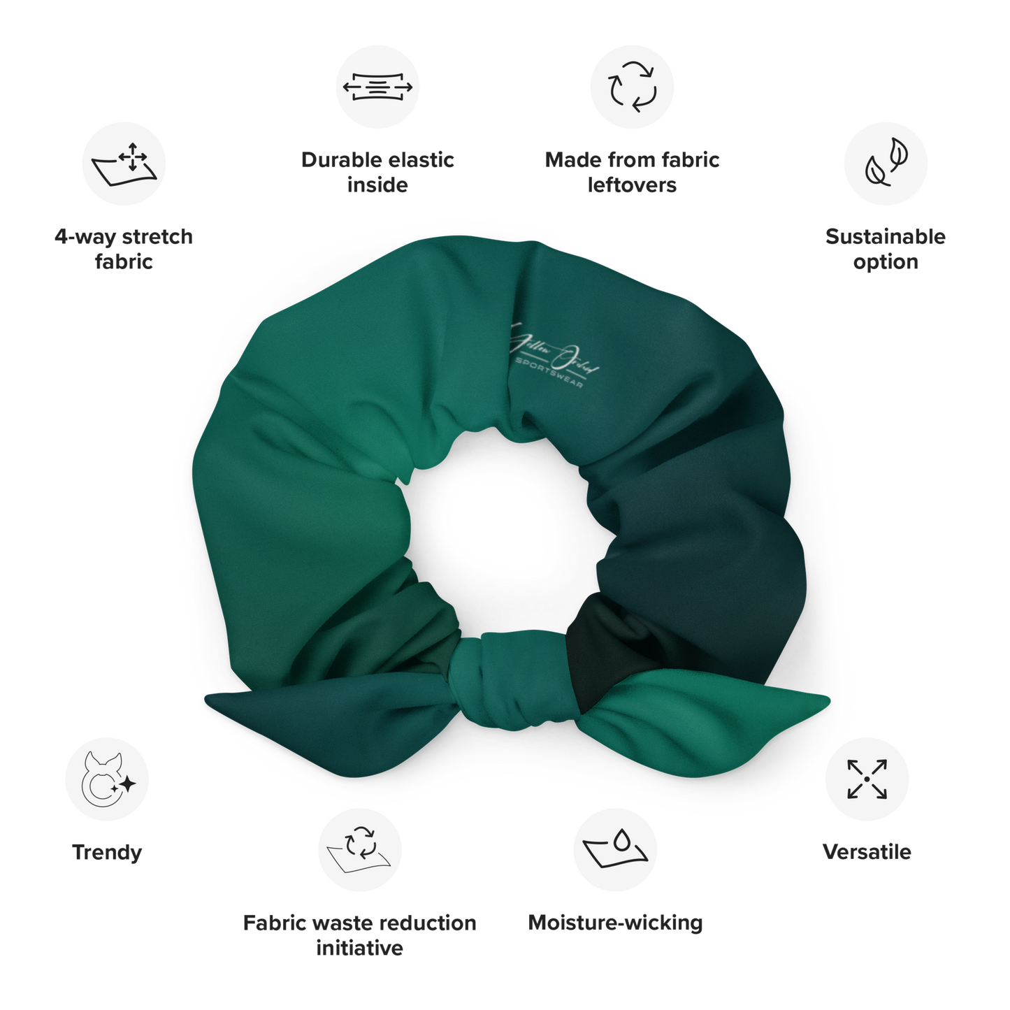 Women's Scrunchie & Hair Tie | Emerald Green | Eco Friendly Recycled Polyester | Yellow Orchid Sportswear | #YO128-03