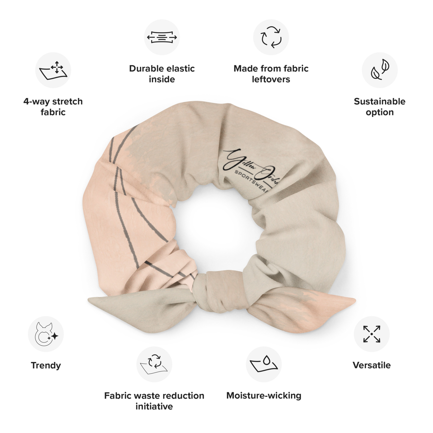 Women's Scrunchie & Hair Tie | Beige & Gray | Eco Friendly Recycled Polyester | Yellow Orchid Sportswear | #YO104-03
