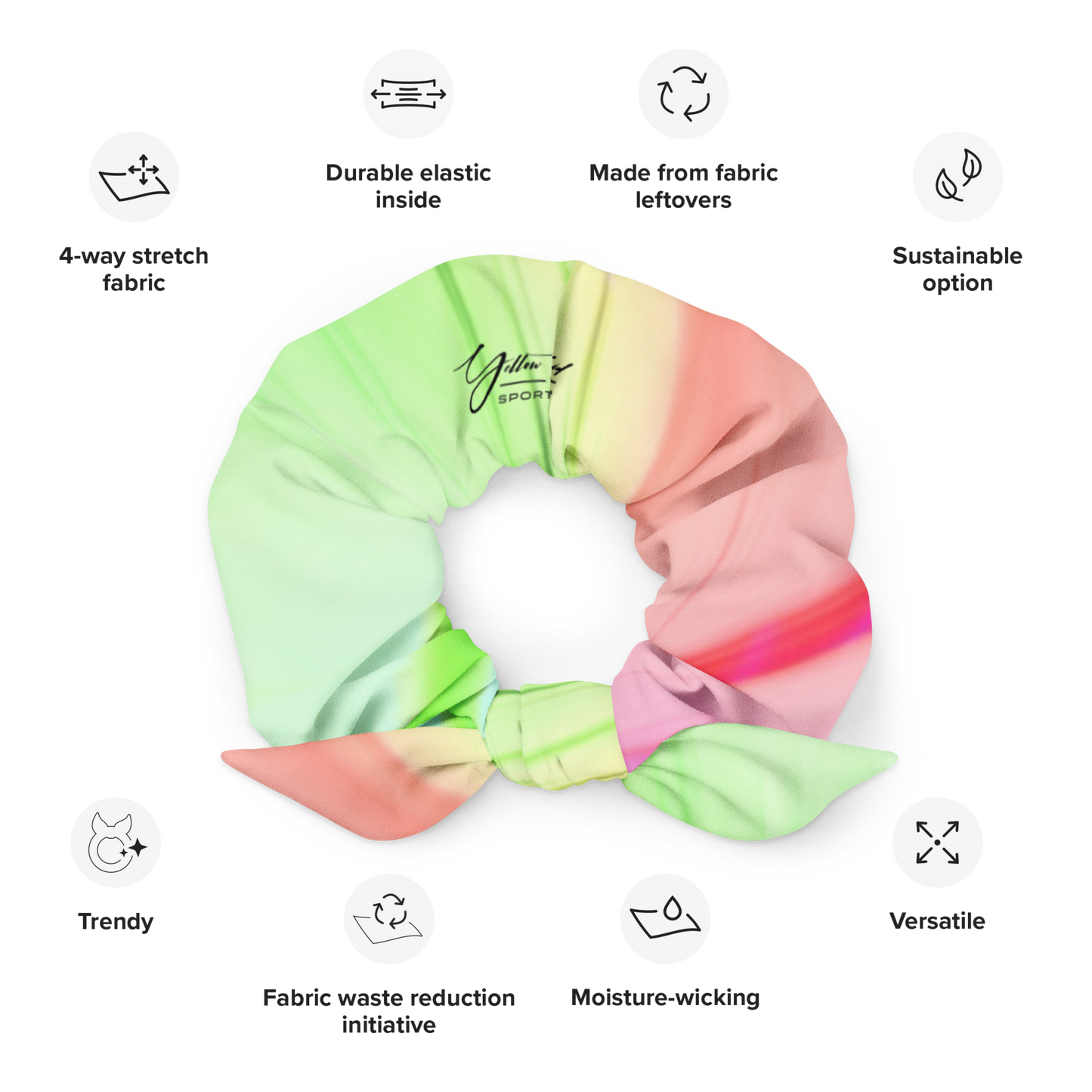 Women's Scrunchie & Hair Tie | Green & Pink | Eco Friendly Recycled Polyester | Yellow Orchid Sportswear | #YO129-03