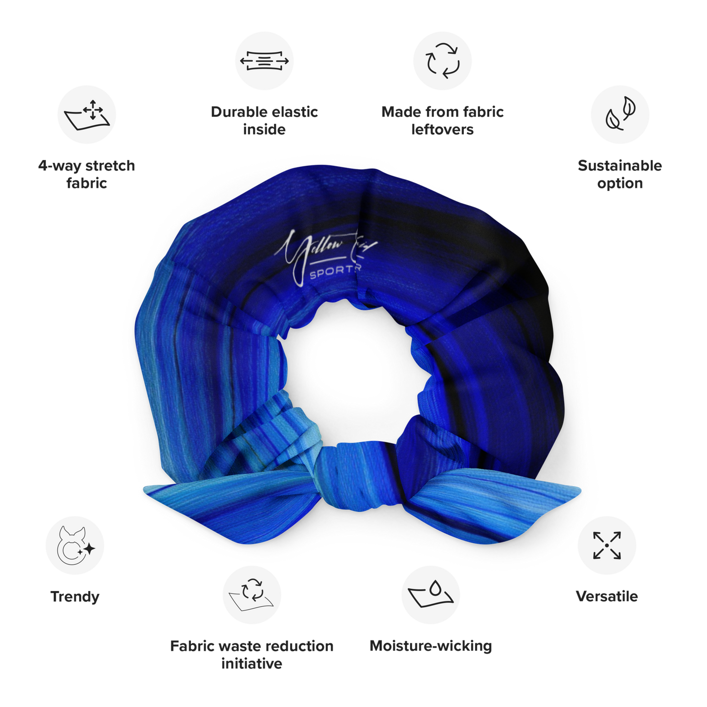 Women's Scrunchie & Hair Tie | Blue | Eco Friendly Recycled Polyester | Yellow Orchid Sportswear | #YO141-03