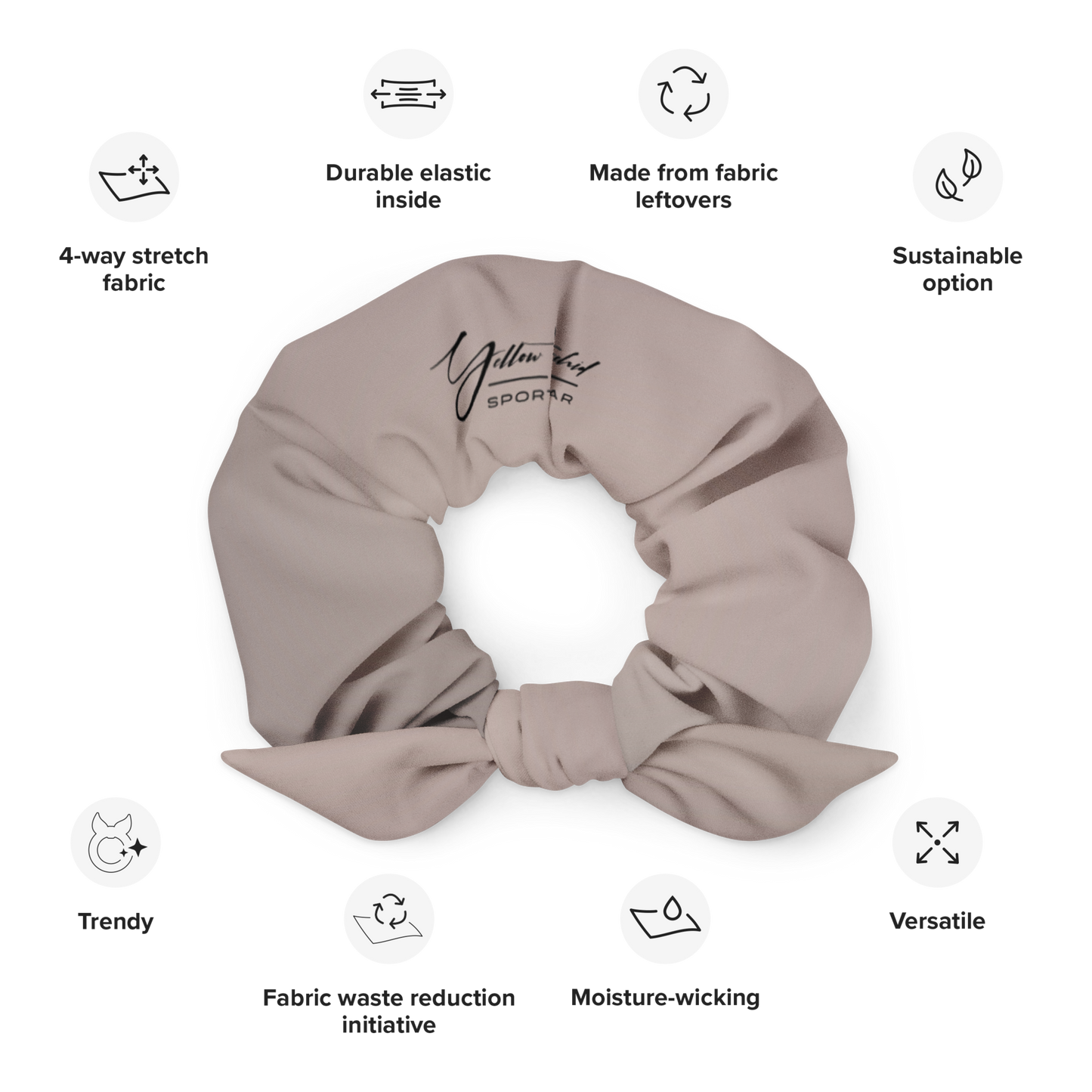 Women's Scrunchie & Hair Tie | Beige | Eco Friendly Recycled Polyester | Yellow Orchid Sportswear | #YO106-03