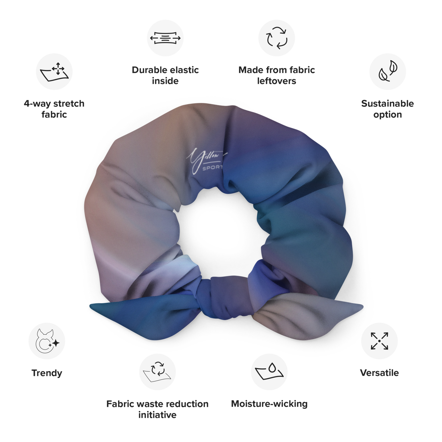 Women's Scrunchies & Hair Tie | Dark Blue & Orange | Eco Friendly Recycled Polyester | Yellow Orchid Sportswear | #YO113-03