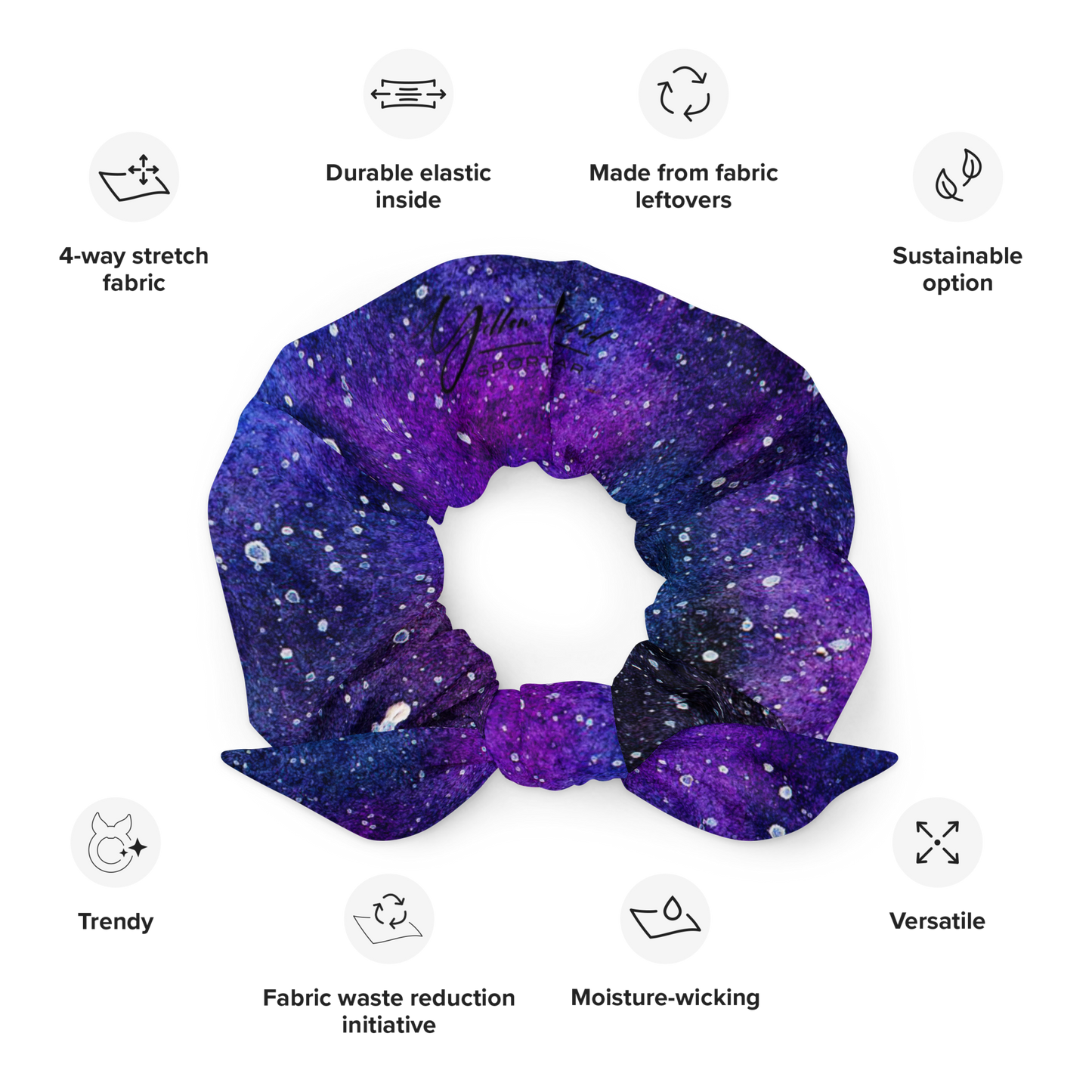 Women's Scrunchie & Hair Tie | Dark Blue & Black | Eco Friendly Recycled Polyester | Yellow Orchid Sportswear | #YO136-03