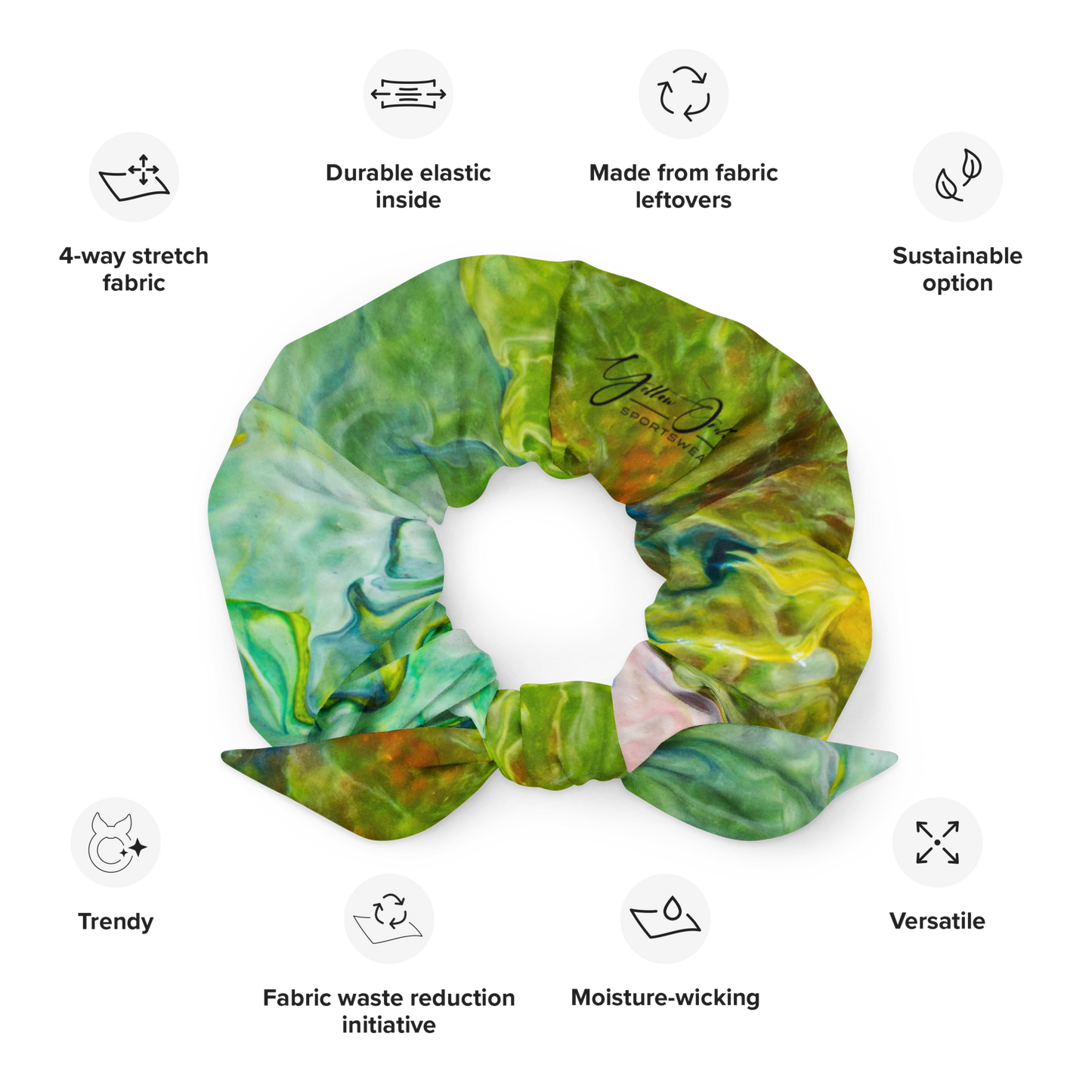 Women's Scrunchie & Hair Tie | Green & Yellow | Eco Friendly  Recycled Polyester | Yellow Orchid Sportswear | #YO138-03