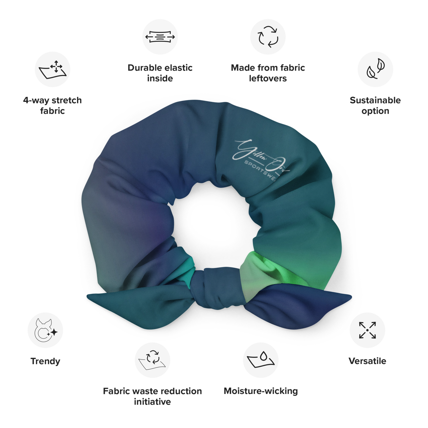 Women's Scrunchie & Hair Tie | Green & Pink | Eco Friendly  Recycled Polyester | Yellow Orchid Sportswear |  #YO101-03