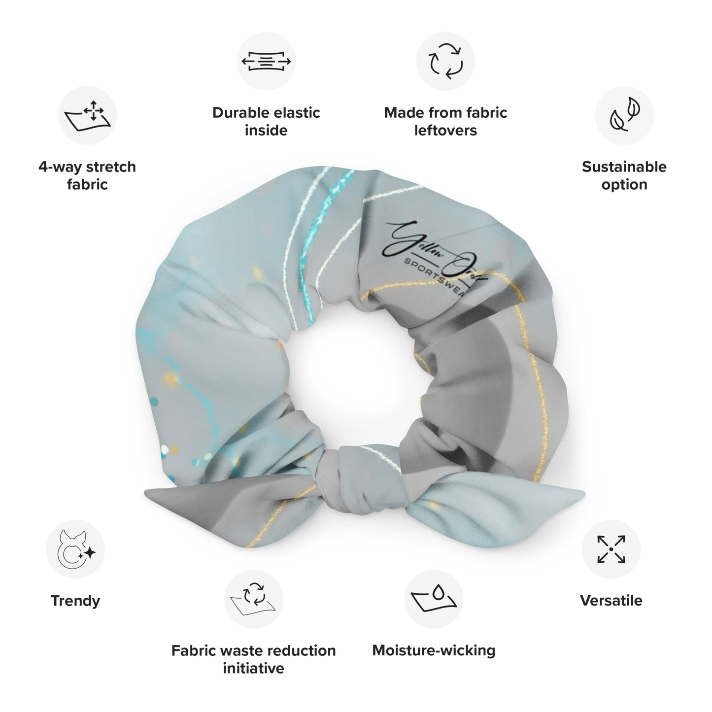 Women's Scrunchie & Hair Tie | Gray & Blue | Eco Friendly  Recycled Polyester | Yellow Orchid Sportswear | #YO130-03