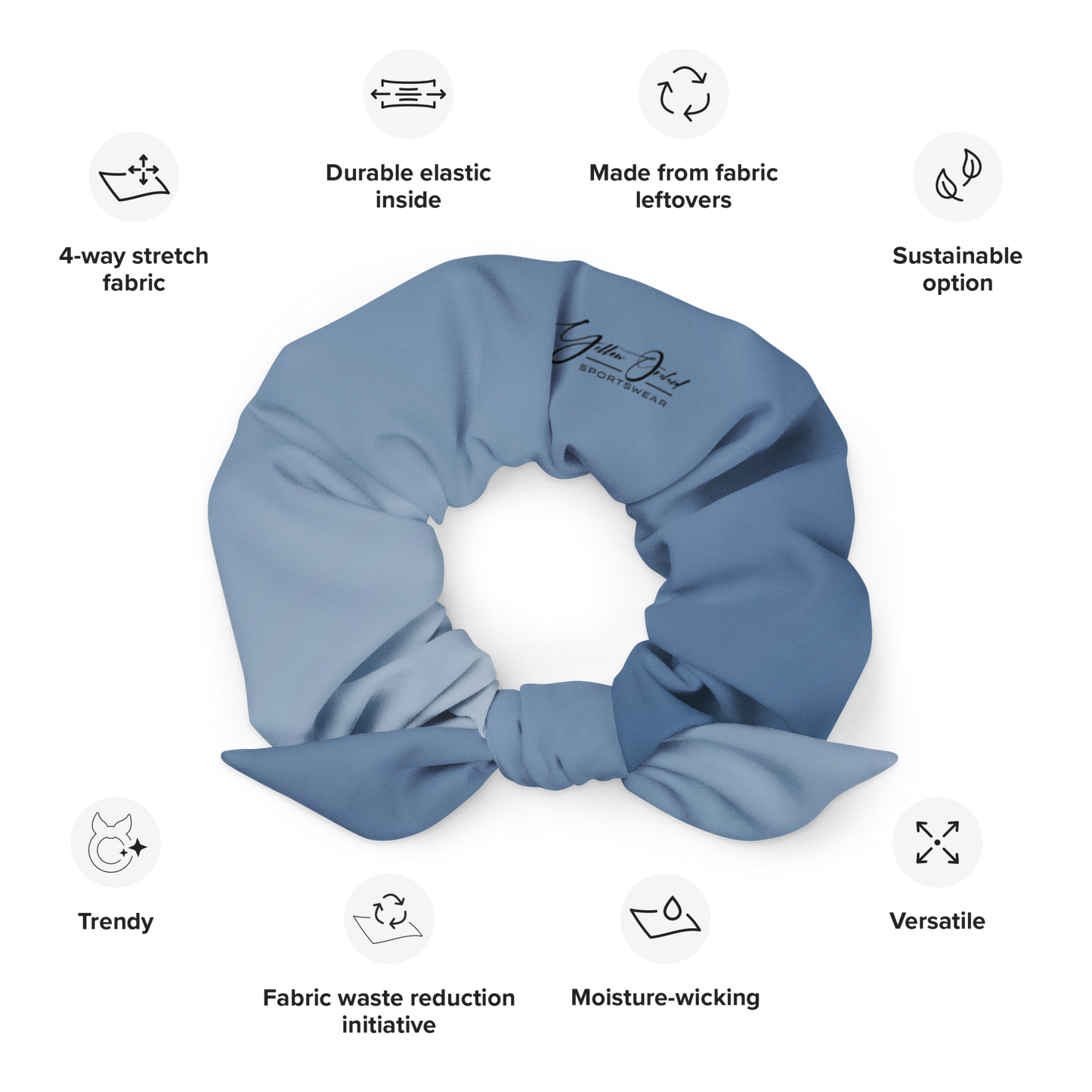 Women's Scrunchie & Hair Tie | Blue | Eco Friendly  Recycled Polyester | Yellow Orchid Sportswear |  #YO151-03