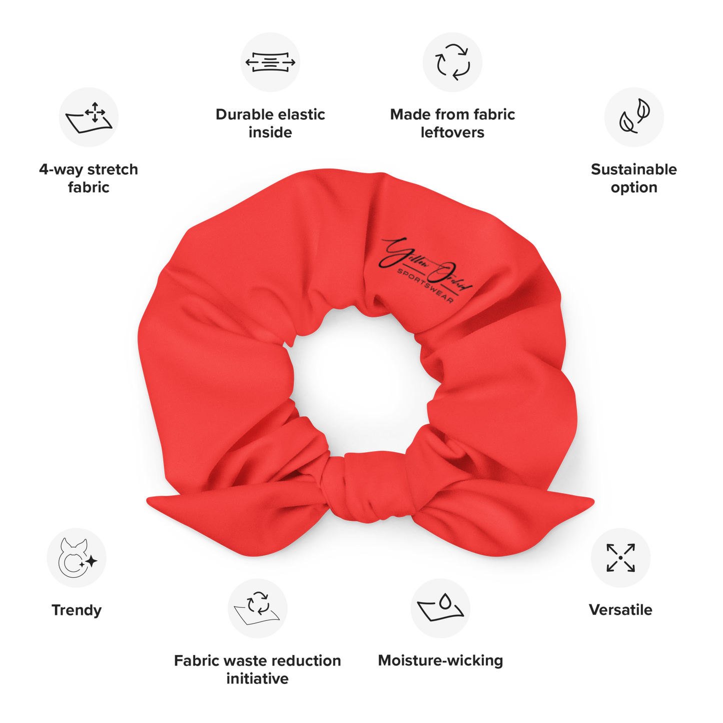 Women's Scrunchie & Hair Tie | Red | Eco Friendly  Recycled Polyester | Yellow Orchid Sportswear | #YO115-03