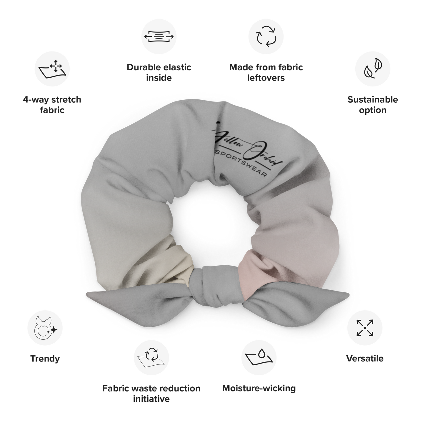 Women's Scrunchie & Hair Tie | Gray | Eco Friendly Recycled Polyester | Yellow Orchid Sportswear | #YO149-03