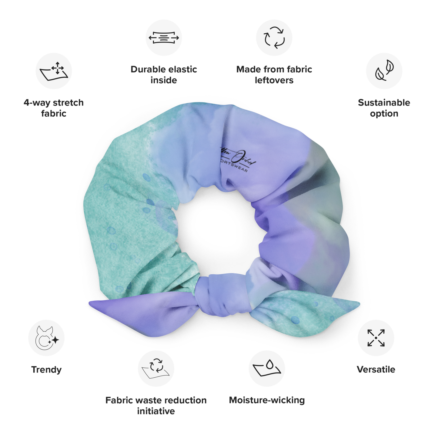 Women's Scrunchie & Hair Tie  | Green & Purple  | Eco Friendly  Recycled Polyester  | Yellow Orchid Sportswear  |  #YO144-03
