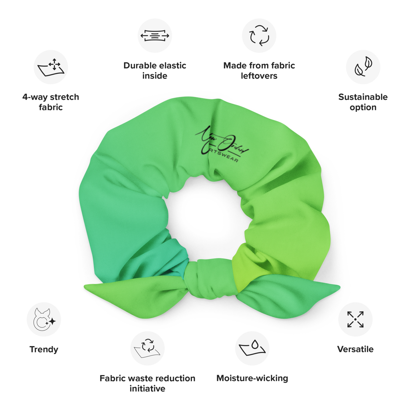 Women's  Scrunchie & Hair Tie  |  Green  | Eco Friendly  Recycled Polyester  | Yellow Orchid Sportswear  | #YO116-03