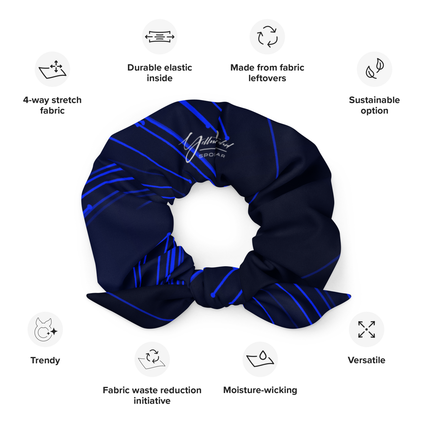 Women's  Scrunchie & Hair Tie  | Black & Dark Blue  | Eco Friendly  Recycled Polyester  | Yellow Orchid Sportswear  | #YO112-03