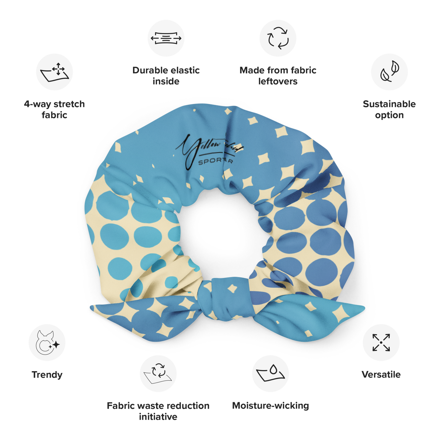 Women's Scrunchie & Hair Tie  | Light Blue & Beige  | Eco Friendly  Recycled Polyester  | Yellow Orchid Sportswear  | #YO134-03