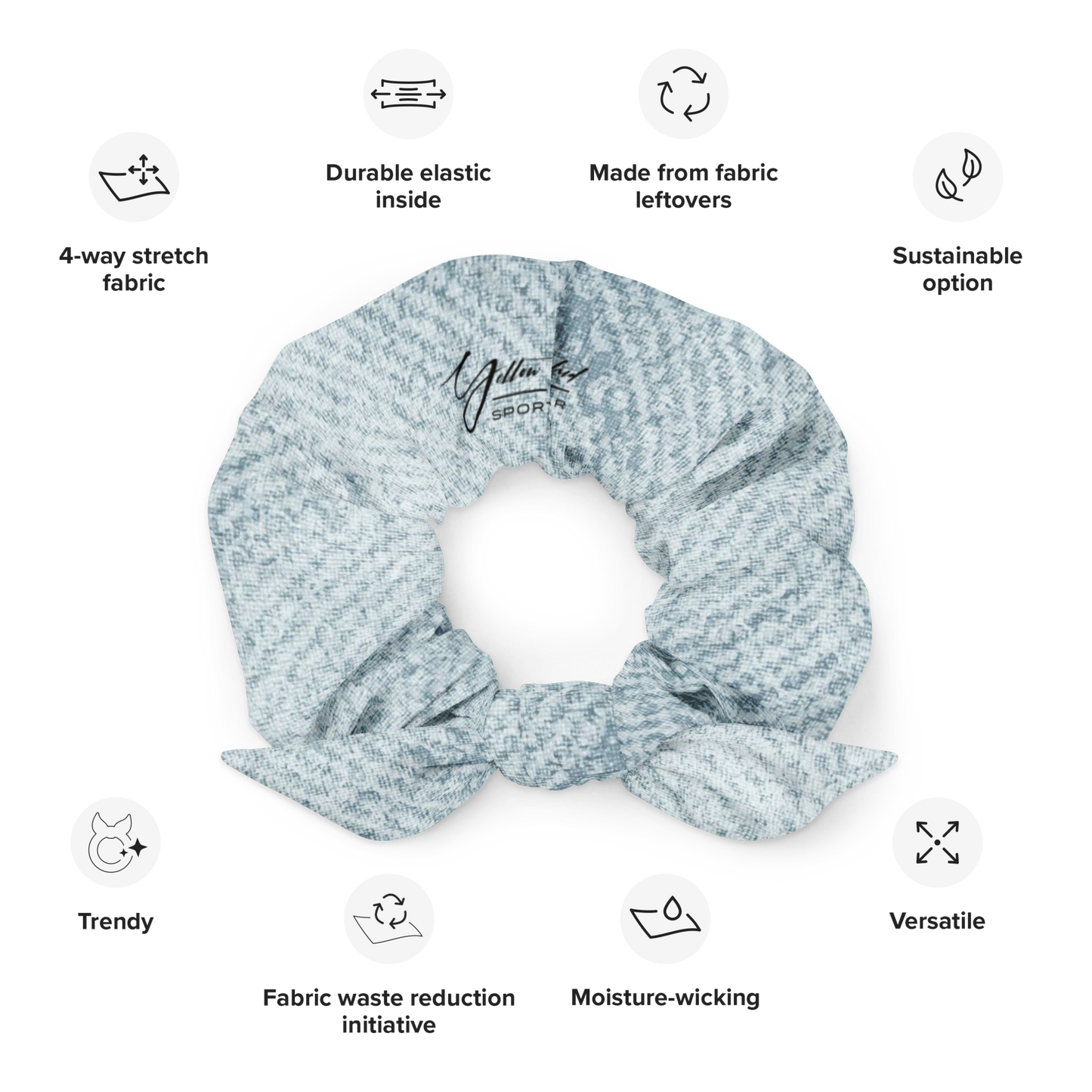 Women's  Scrunchie & Hair Tie  | Light Grey & Blue  | Eco Friendly  Recycled Polyester  |  Yellow Orchid Sportswear  |      #YO147-03