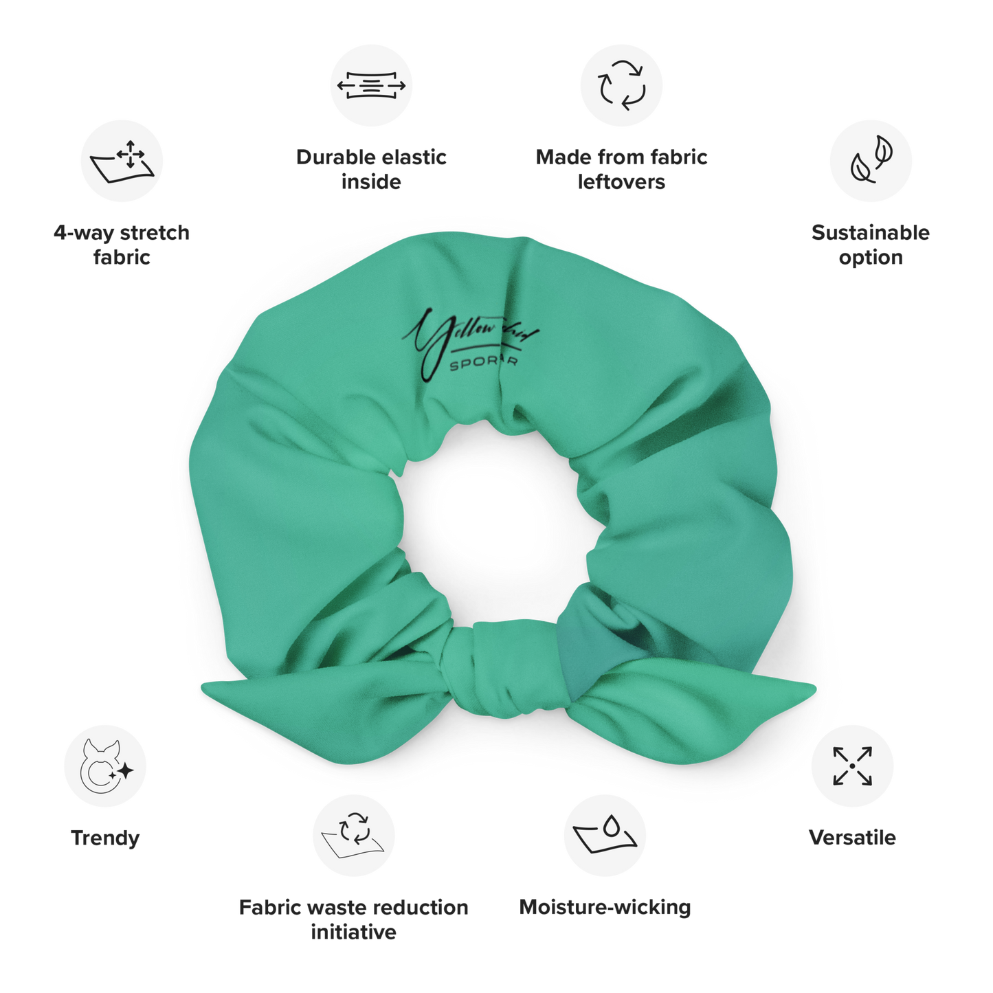 Women's Scrunchie & Hair Tie  |  Green  | Eco Friendly  Recycled Polyester  |  Yellow Orchid Sportswear  |   #YO105-03