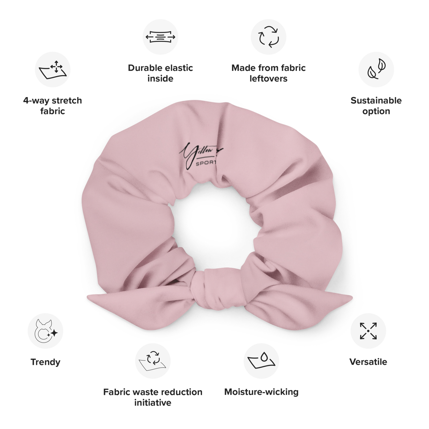 Women's Scrunchie & Hair Tie  |  Light Pink  | Eco Friendly  Recycled Polyester  |  Yellow Orchid Sportswear  |  #YO133-03