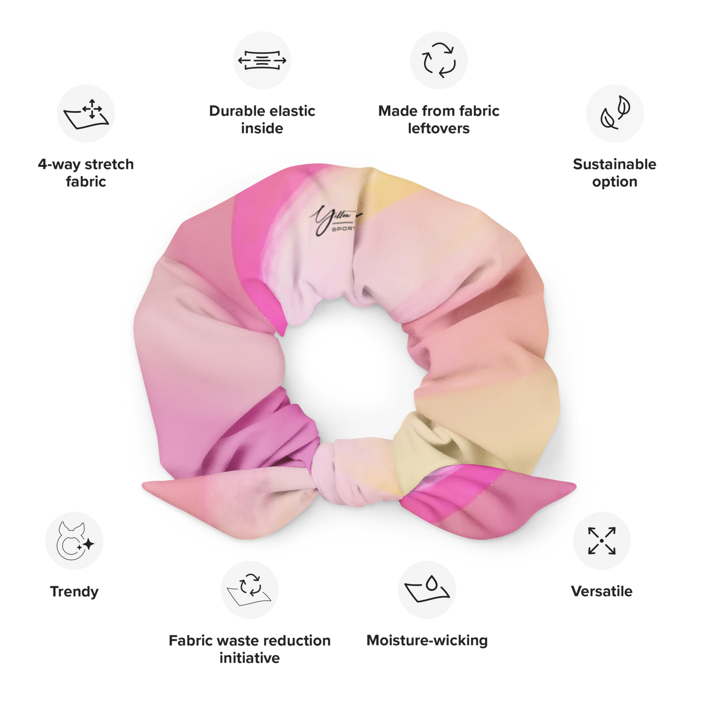 Women's Scrunchie & Hair Tie  |  Pink  | Eco Friendly Recycled Polyester  |  Yellow Orchid Sportswear  | #YO107-03