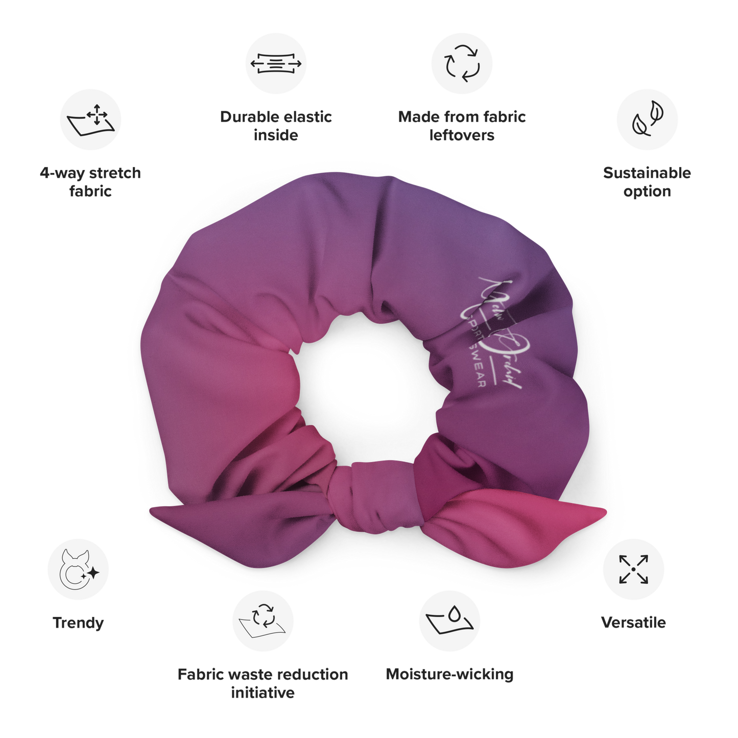 Women's Scrunchie & Hair Tie  |  Pink & Purple | Eco Friendly Recycled Polyester  | Yellow Orchid Sportswear #YO143-03