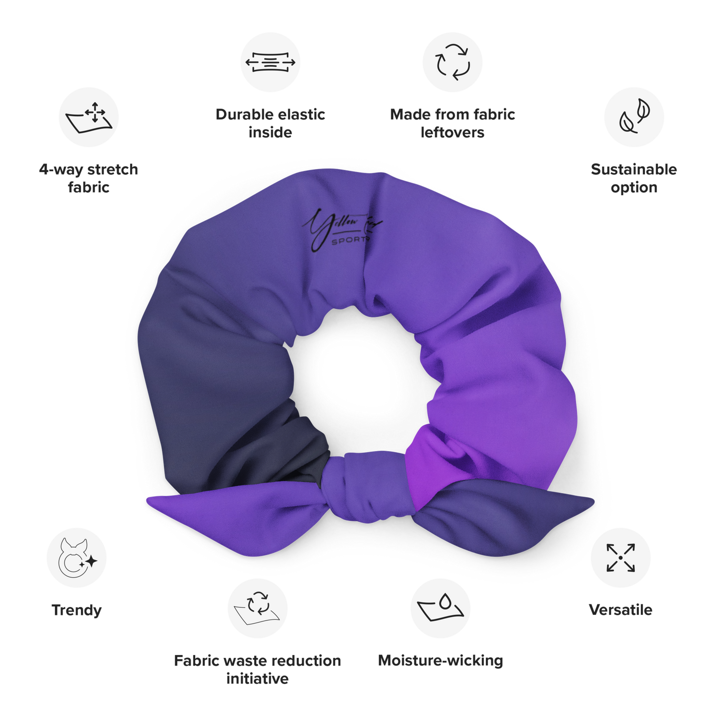 Women's Scrunchie & Hair Tie | Purple | Eco Friendly  Recycled Polyester | Yellow Orchid Sportswear |  #YO112-03