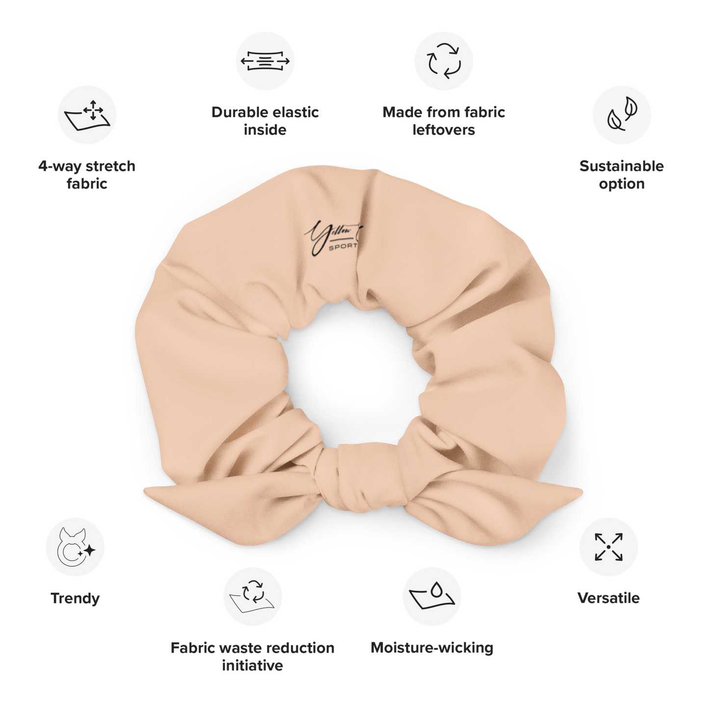 Women's Scrunchie & Hair Tie | Beige | Eco Friendly  Recycled Polyester | Yellow Orchid Sportswear |  #YO146-03